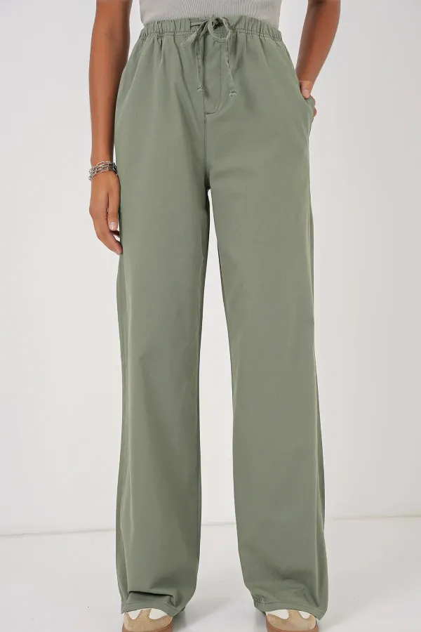 6690 Women's Wide Leg High Waist Trousers - Light Green