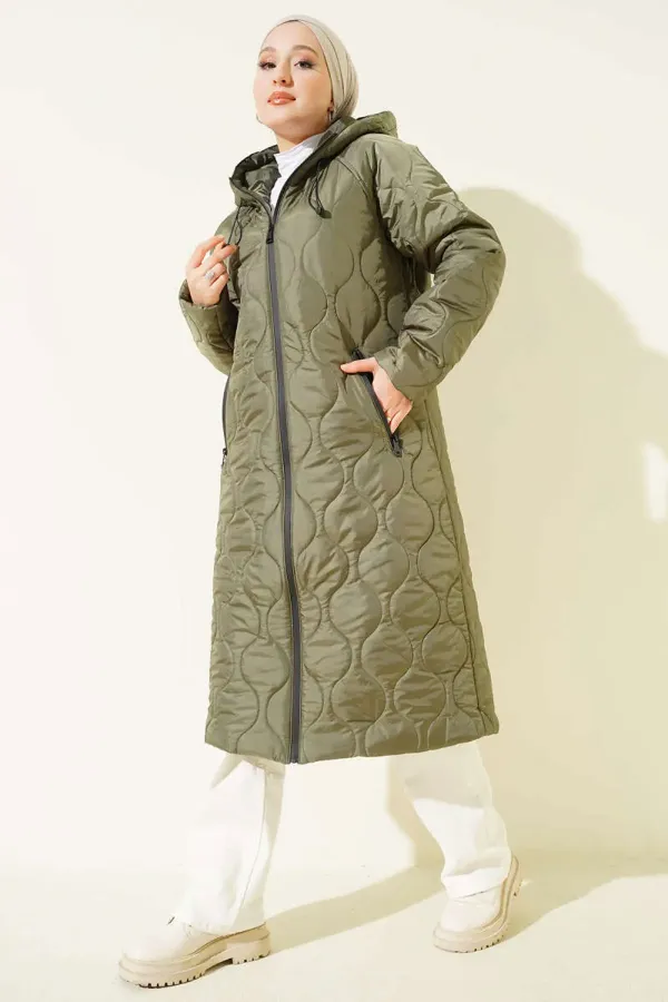 Manteau long matelassé à capuche 5177 - Kaki