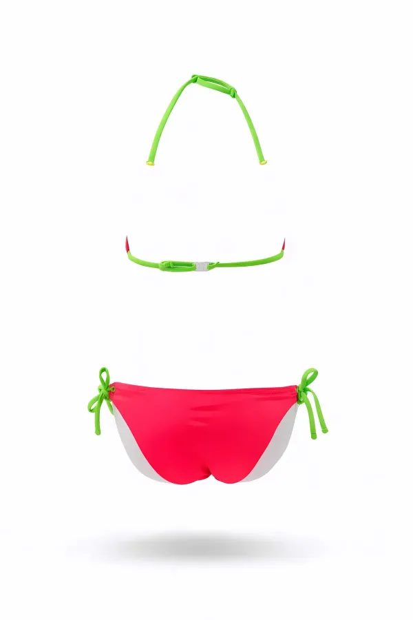 Ensemble bikini triangle rose à motif paon pour filles, 6-14 ans HZL24S-LC19017