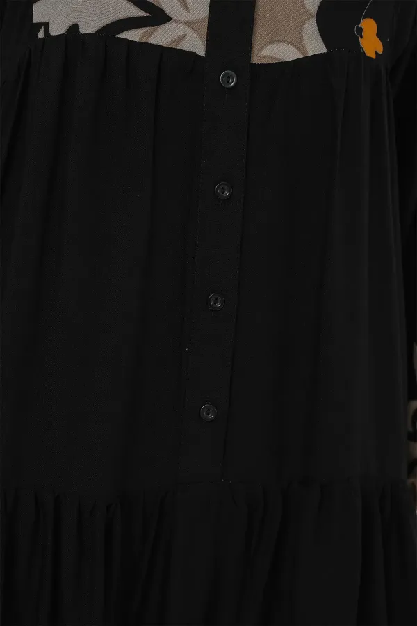 Robe hijab à motifs authentiques 2423 - Noir 6