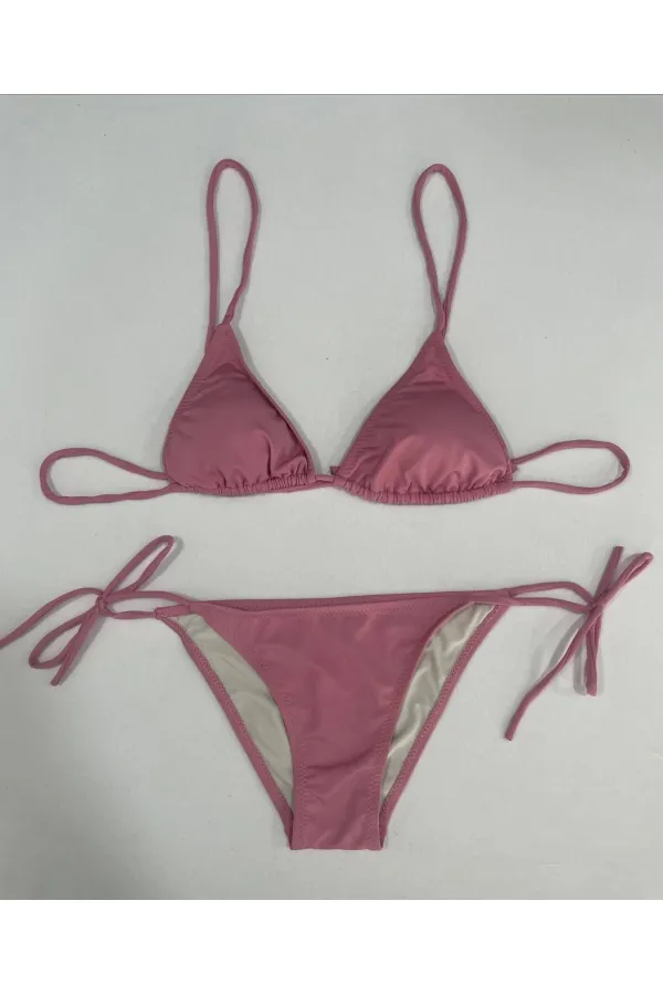 Ensemble bikini triangle à nouer rose poudré pour femme HZL25S-LC5005