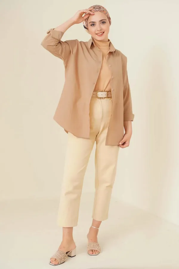 103901 Oversize Basic Hijab Shirt - Camel