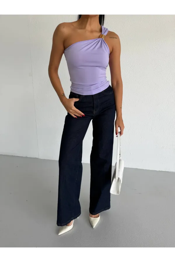 Kadın Lila Tek Omuz Gold Metal Detaylı Sandy Bluz HZL26S-FRY123821