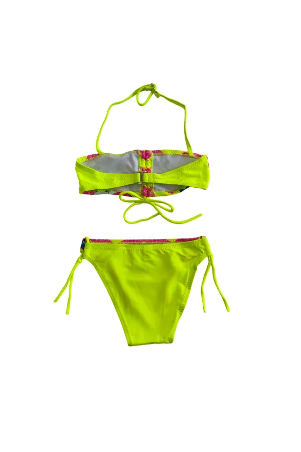 Ensemble bikini sans bretelles à motif licorne jaune fluo pour fille de 2 à 8 ans HZL24S-LC3658