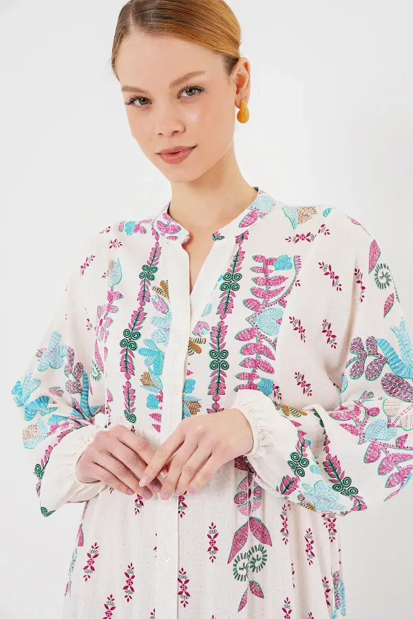 Robe hijab à motifs authentiques 2423 - Rose B