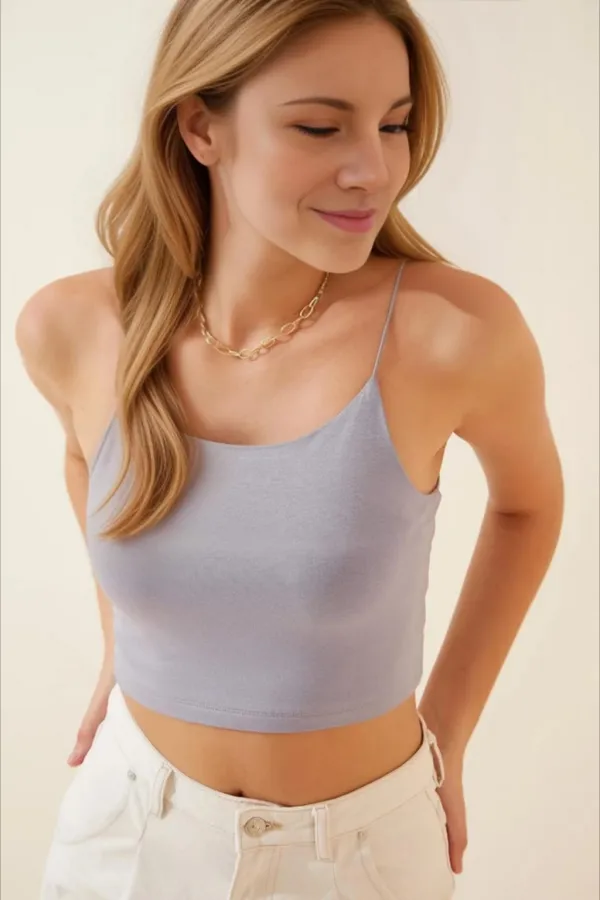 Kadın Gri İp Askılı Örme Büstiyer HZL24S-ZK12001