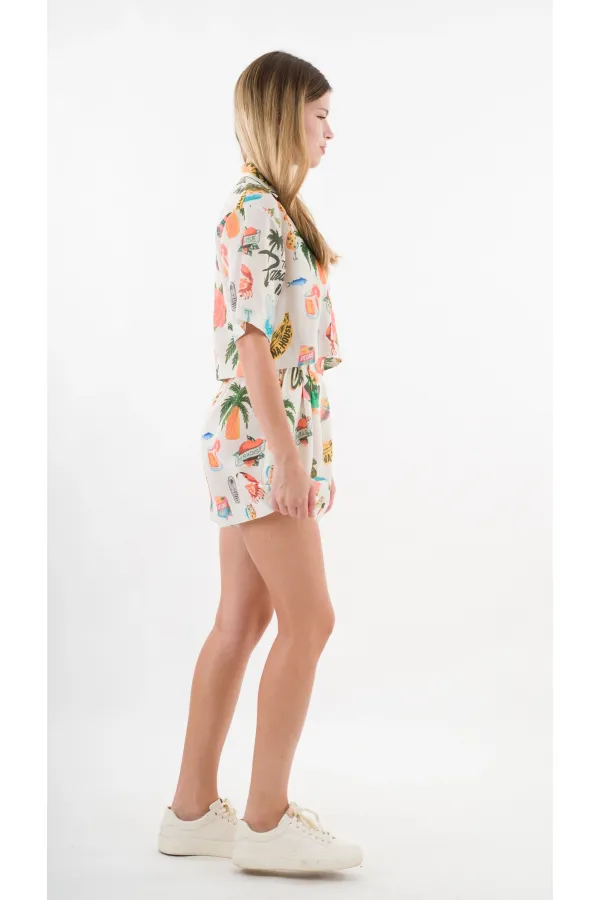 Kadın Çok Renkli Kısa Kollu Crop Gömlek HZL24S-YY299