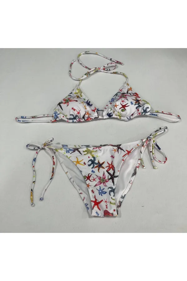 Ensemble bikini triangle dos nu à motif étoile blanche pour femme HZL25S-LC5005