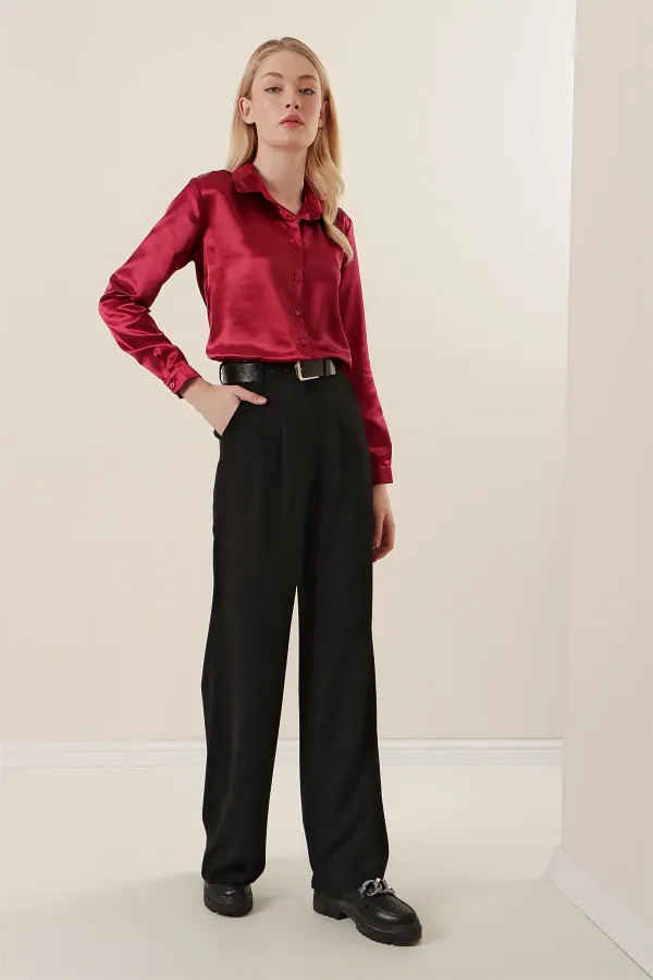 3964 Lightly Draped Satin Shirt - Plum