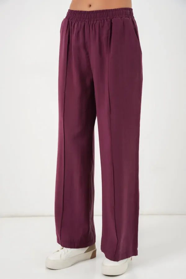 Pantalon large pour femme avec taille élastiquée 30087 - Bordeaux