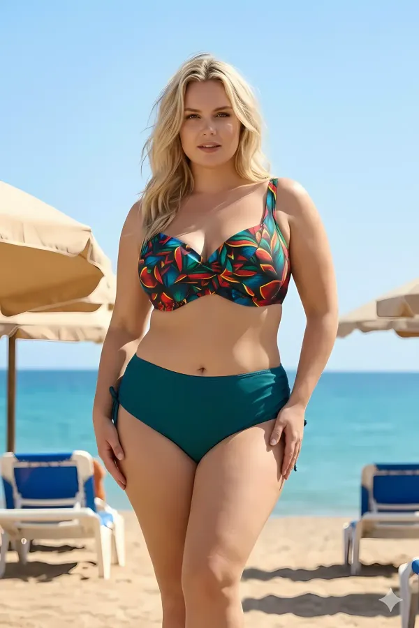 Ensemble bikini grande taille à armatures, motif rouge et vert pétrole, pour femme HZL26S-LC2519