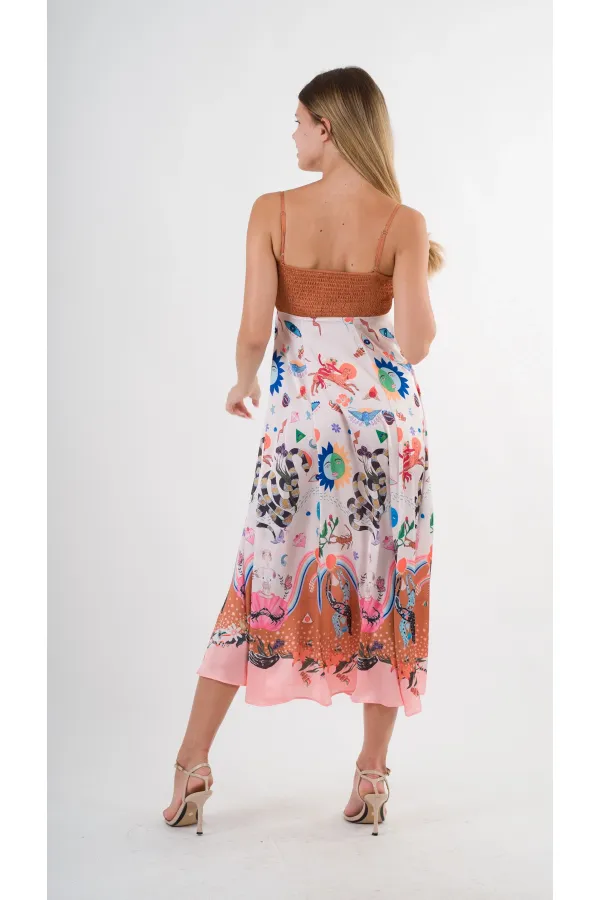 Kadın Çok Renkli İp Askılı Astarsız Uzun Elbise HZL24S-YY276