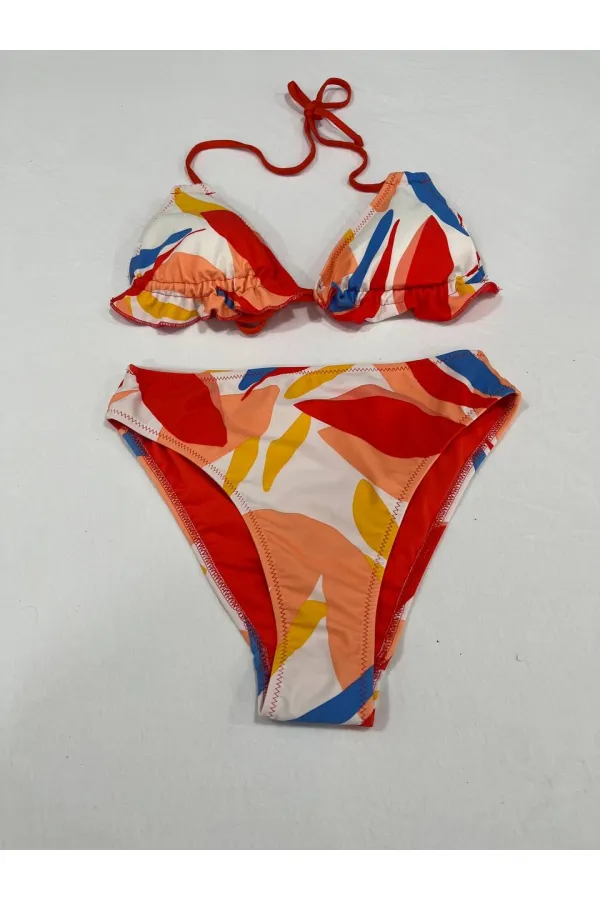 Kadın Çok Renkli Tropikal Desenli Astarlı Üçgen Bikini Takım HZL25S-AR1616