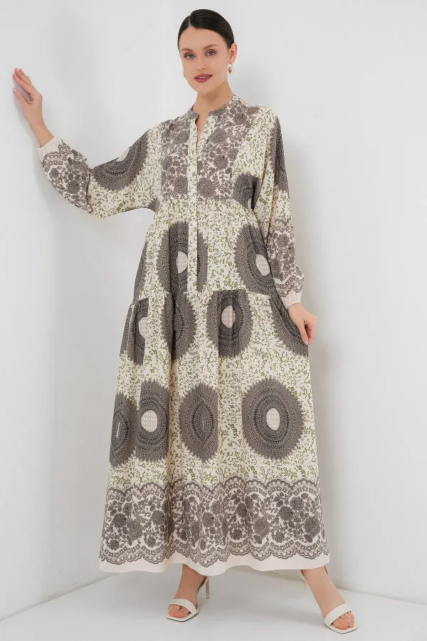 Robe hijab à motifs authentiques 2423 - F.KAHVE