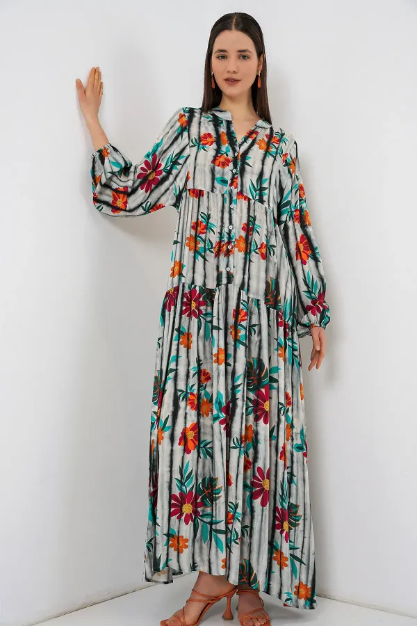 Robe longue hijab à motifs pour femme 2585 - Anthracite foncé