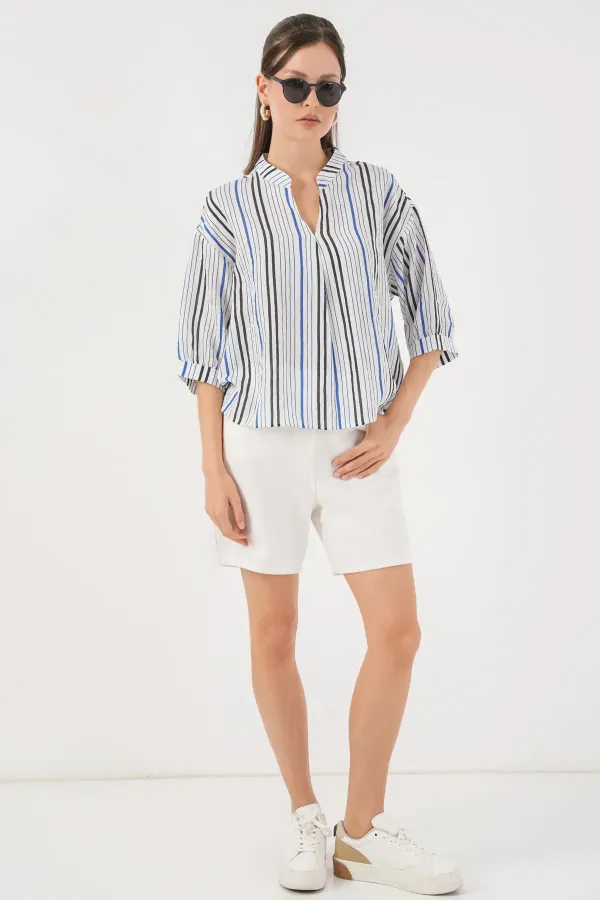 Chemisier rayé oversize pour femme 967 - Bleu marine