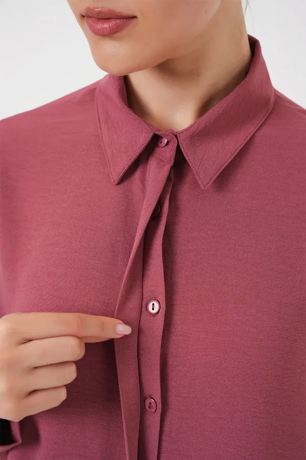 Kadın Uzun Gömlek Tunik 5945 - Gül Kurusu