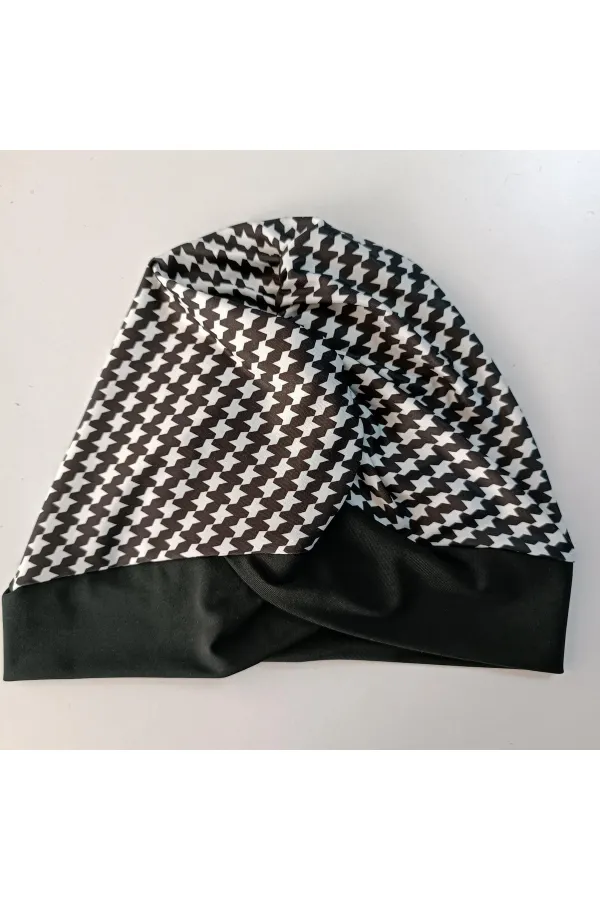 Kadın Siyah Uzun Kollu Likralı Tam Kapalı Desenli Tesettür Mayo HZL23S-AR12581