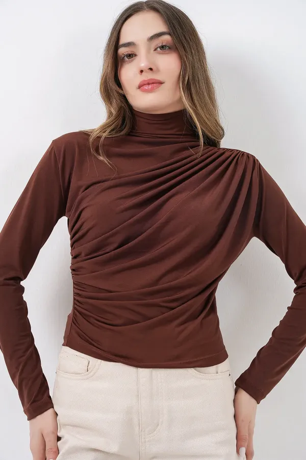Chemisier Sandy à détails froncés 925 - Marron foncé