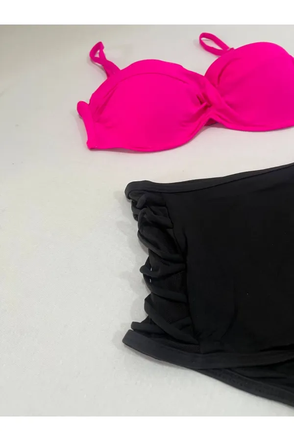 Kadın Fuşya İnce Askılı 3 Parça Bikini Takımı HZL25S-LC216