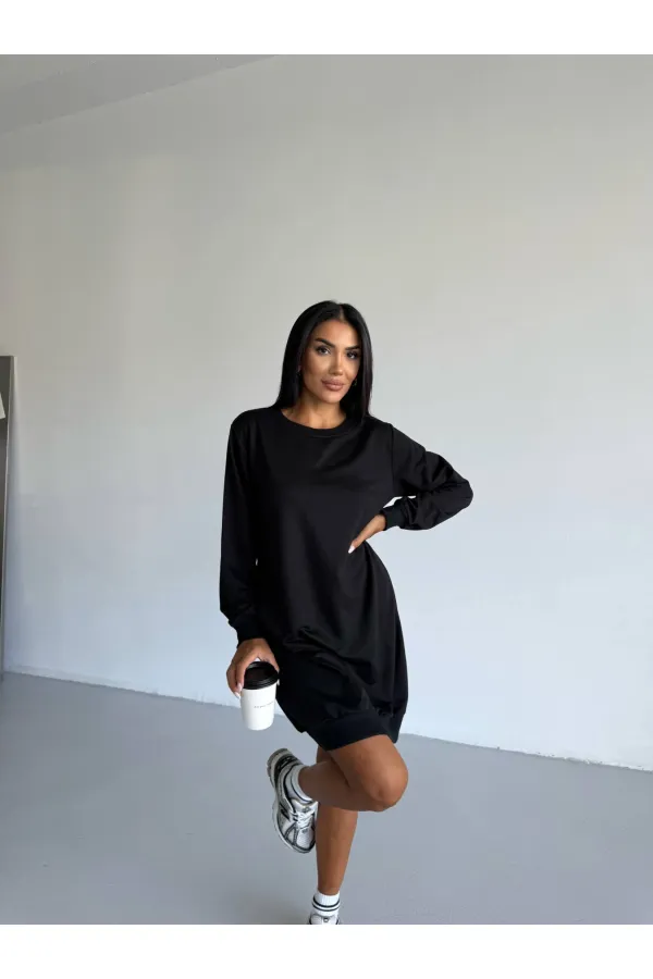 Robe décontractée noire à col ras du cou et 2 fils pour femme HZL25W-FRY123451