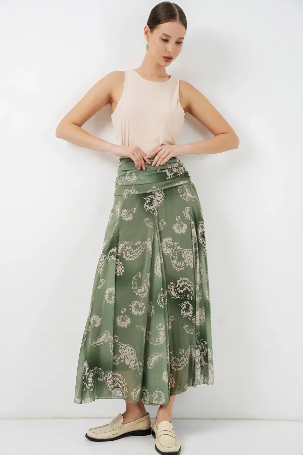 Jupe en mousseline à motifs pour femme 8057 - Vert foncé