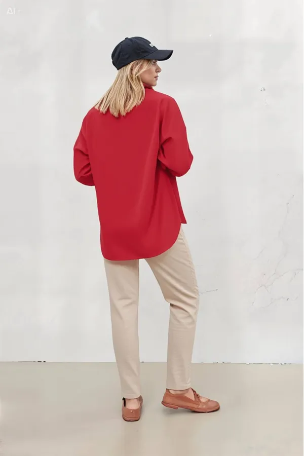 Chemise longue oversize basique à fleurs de grenade pour femme HZL22W-BD139001