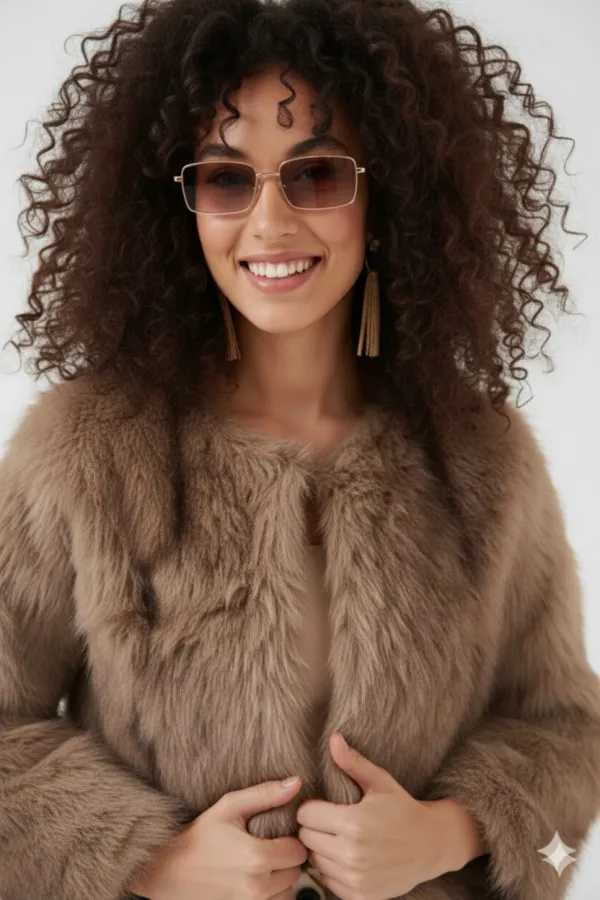 Manteau en fourrure pelucheuse doublé biscuit pour femme HZL25W-BD152251