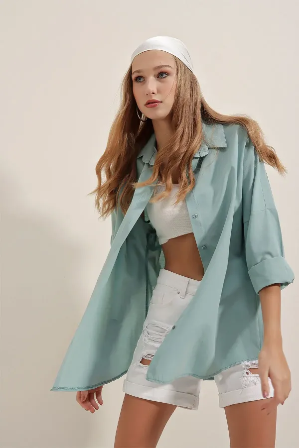 Chemise basique longue oversize 3900 - Vert turquoise