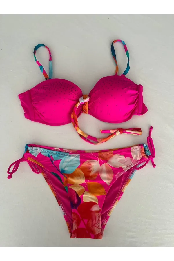 Ensemble bikini doublé brodé fuchsia pour femme HZL25S-LC207