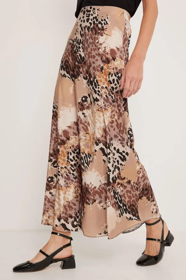 Women's Satin Skirt with Milk Coffee Pattern 15877