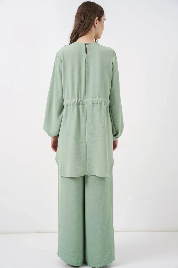 Ensemble deux pièces tunique longue et pantalon pour femme 6719 - Vert écru