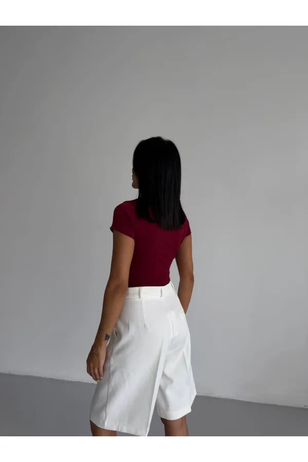 Kadın Bordo Bisiklet Yaka Sandy Bluz HZL25S-FRY123191