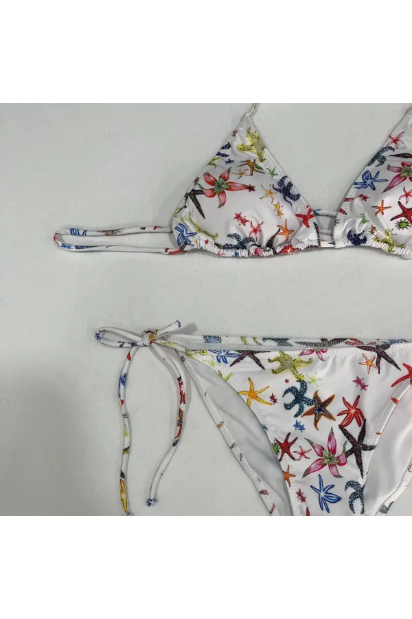Ensemble bikini triangle dos nu à motif étoile blanche pour femme HZL25S-LC5005