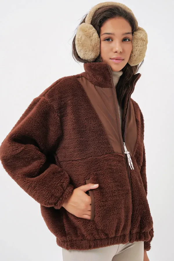 5194 Women's Plush Coat Jacket - Brown