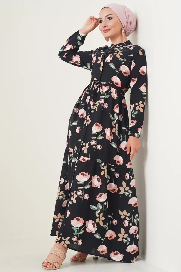 Robe hijab à col mandarin 2144 - Noir intense