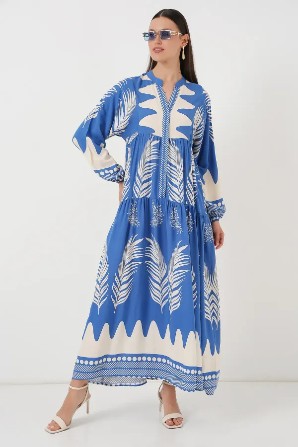 Robe hijab à motifs authentiques 2423 - H. Indigo