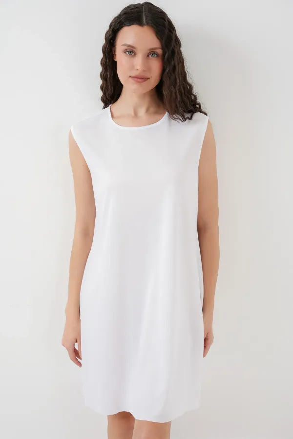 2535 Kolsuz Midi Elbise Astarı İçlik Jüpon - Beyaz