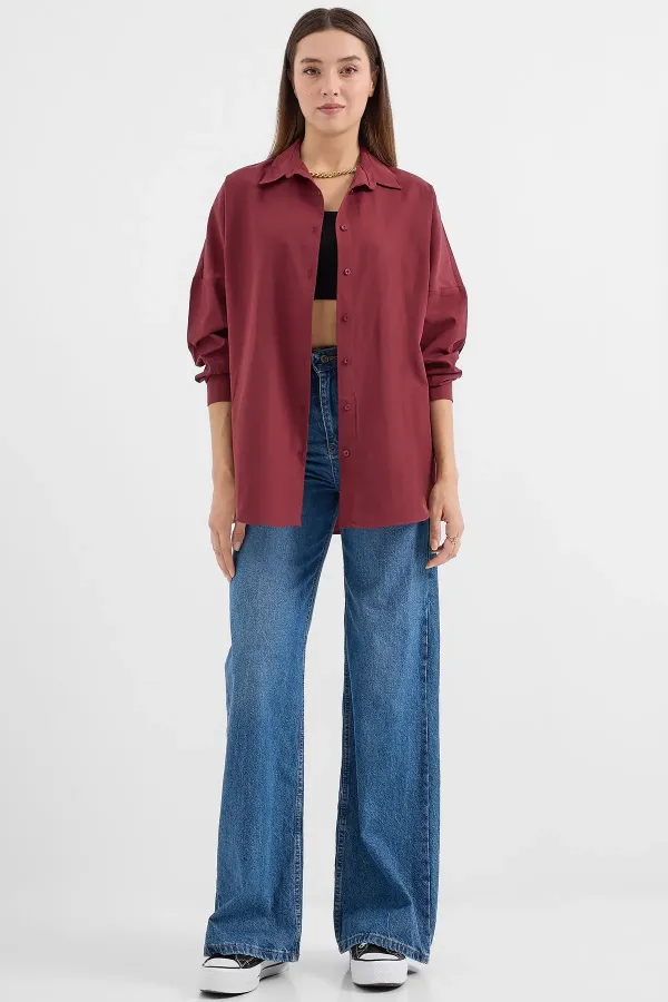 Chemise basique longue oversize 3900 - Prune