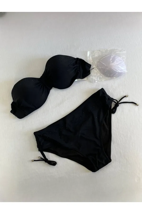 Ensemble bikini doublé brodé de pierres noires pour femme HZL25S-LC3361