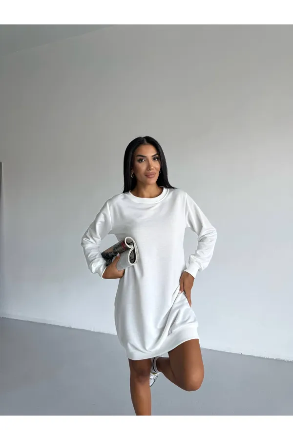 Women's White Crew Neck 2 Yarn Casual Dress HZL25W-FRY123451