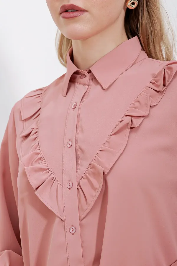 Chemise à manches longues à volants 20223 - Rose poudré
