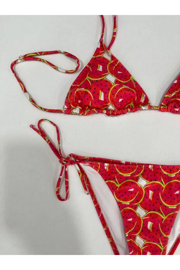 Ensemble bikini triangle dos nu à motif pastèque rouge pour femme HZL25S-LC5005