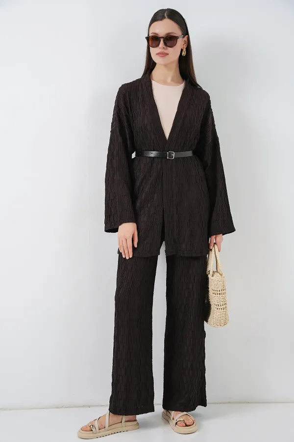 Women's Kimono Pants Two-Piece Set 30078 - Brown