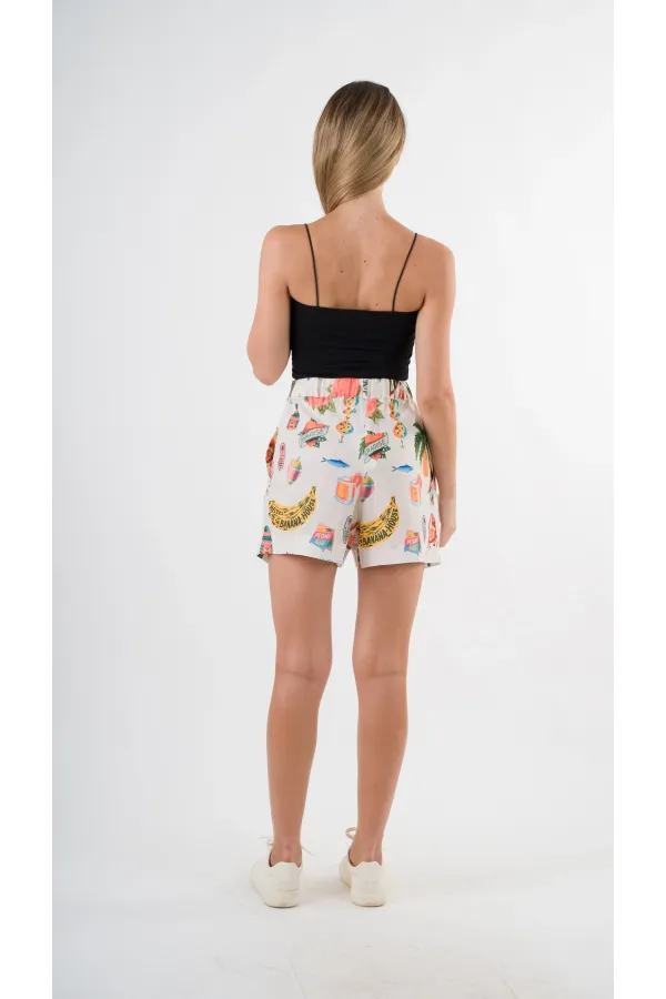 Kadın Çokrenkli Beli Lastikli Düğme Detaylı Cepli Şort HZL24S-YY277