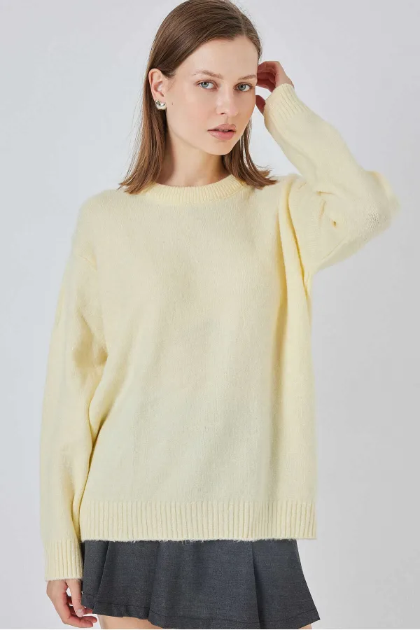 Pull oversize jaune en maille pour femme, taille standard, HZL25W-BD1103221