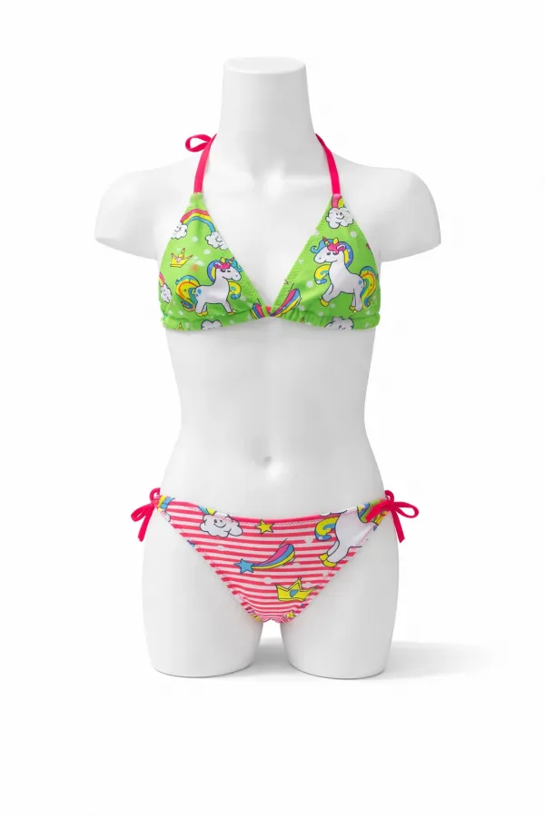 Ensemble bikini licorne rose fluo et vert pour filles HZL25S-LC19049