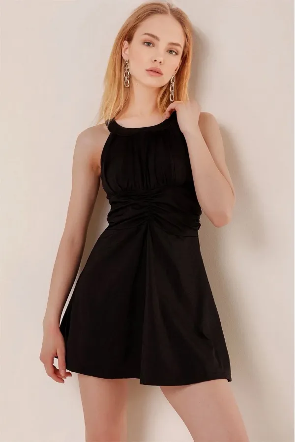 Kadın Siyah Şortlu Elbise Mayo HZL25S-AR19211