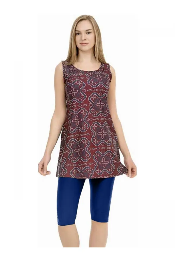 Maillot de bain semi-couvrant sans manches bordeaux bleu marine pour femme HZL25S-AR153-507