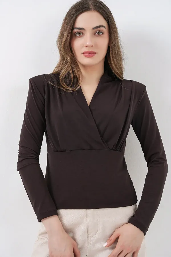 Chemisier cache-cœur pour femme avec épaulettes 942 - Marron